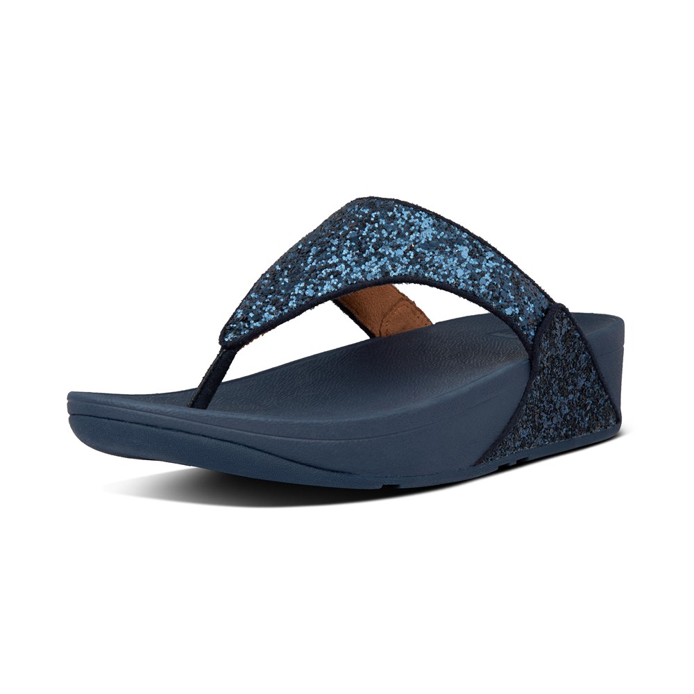 Fitflop Womens Sandals Navy - Lulu Glitter Toe-post - 12GFOZNAQ